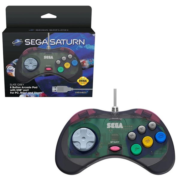 Picture of Retro-Bit SEGA Saturn USB 8-Button Arcade Pad - Slate Grey for PC, MAC and Steam